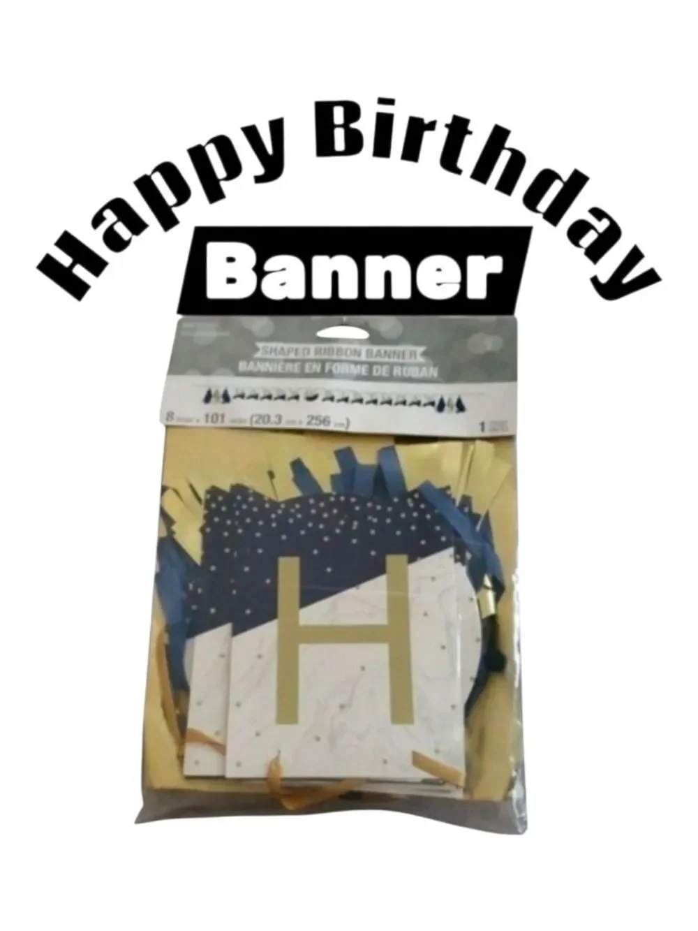 Happy Birthday shaped ribbon banner with stickers 8 inch x 101 inches